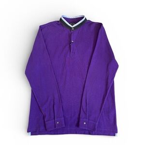 Vtg Massimo Dutti Purple Polo Shirt L 40 Long Sleeve Cotton Blue Trim NWT $925